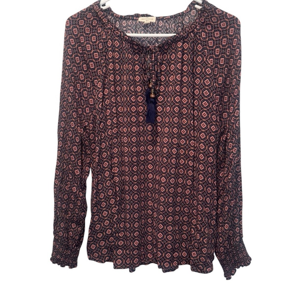 Mason & Belle Colorful Geometric Print Long Sleeve Womens Top Xl Boho Festival